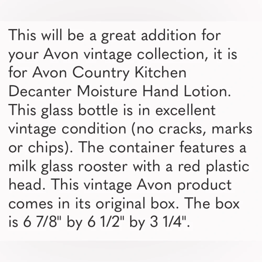 Vintage Avon Country Kitchen Rooster Milk Glass Decanter